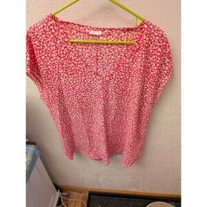 Jodifi Pink Orange Abstract Pebble Print V-Neck Short Sleeve Blouse Large